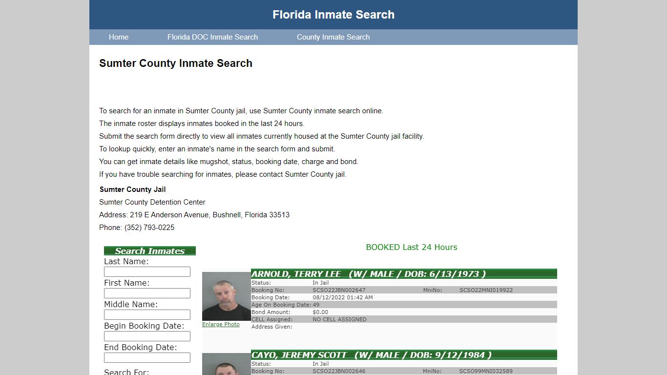 Sumter County Jail Inmate Search